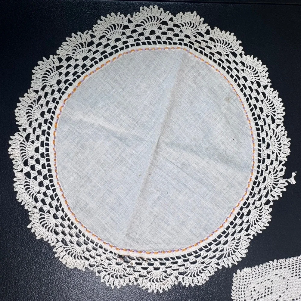 Vintage White Lace Doily Lot 6pc Crochet Linen Tatting Mixed Shapes Farmhouse